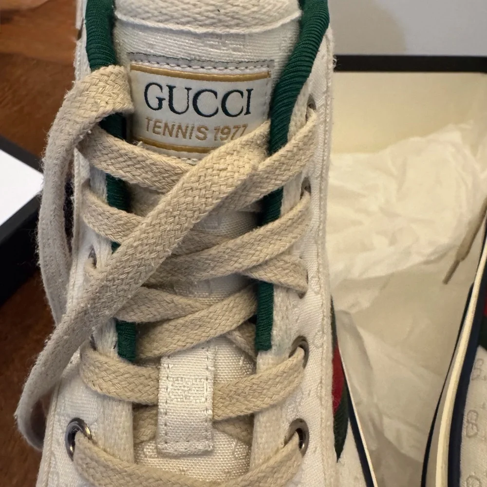 Authentic Women’s Gucci Tennis 1977 Mini GG High Tops White Canvas Sz 38 - Picture 12 of 16